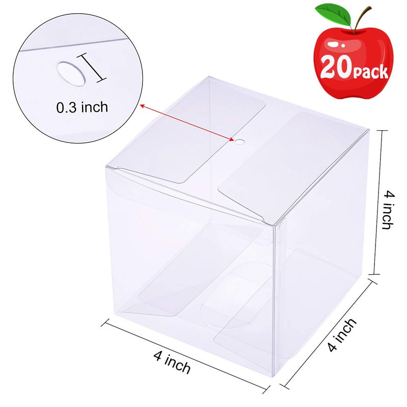 HAOHAN Clear Candy Apple Boxes with Hole 4"x 4"x 4" Transparent Favor Boxes Set of 20 Food-Grade Treat Box for Caramel Apples Cake Pops Cookies Chocolates (Clear, 20) - Image 2